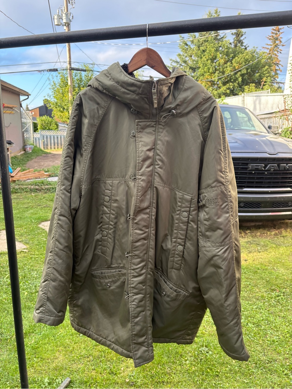 Roots Olive Green Military-Style Hooded Field Jacket